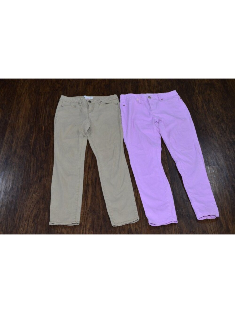 Womens Size 11 Skinny Stretch Jeans Lot of 2 Khaki Purple Preppy Boho Chic